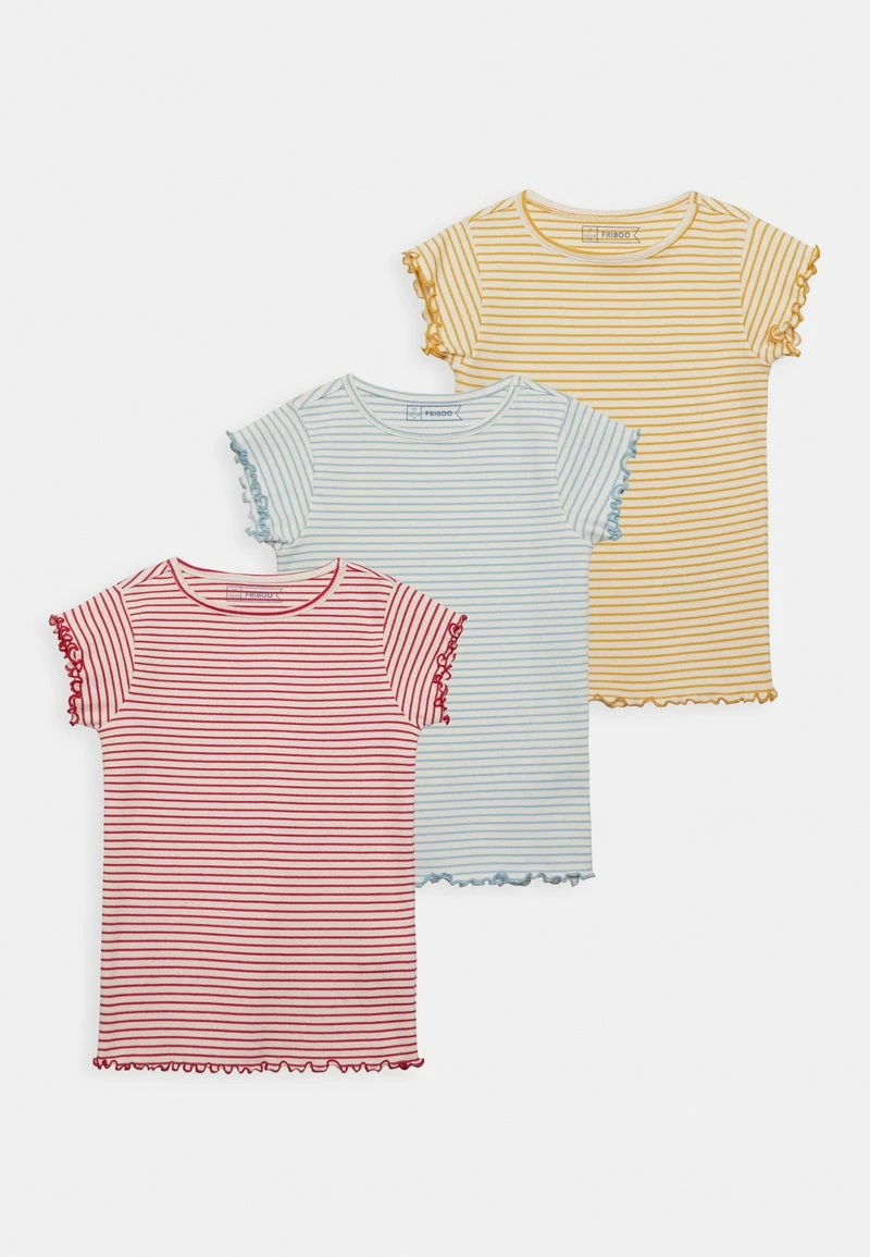 Friboo 3 PACK GIRL RIB TEE - T-Shirt Basic - Blue - 502_yellow - 202_pink - 402, Kinder 3 Friboo 3 PACK GIRL RIB TEE - T-Shirt Basic - Blue - 502_yellow - 202_pink - 402, Kinder
